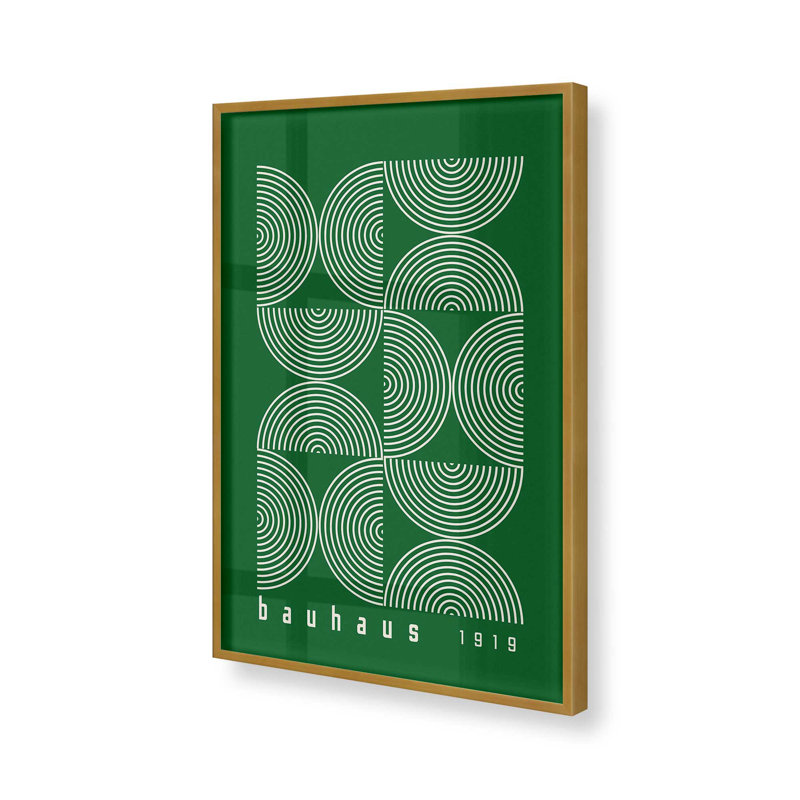 Impression de lignes vertes Bauhaus Modernist, Cadre simple en or poli, H 25,25 po x l 19,25 po x P 1,25 po