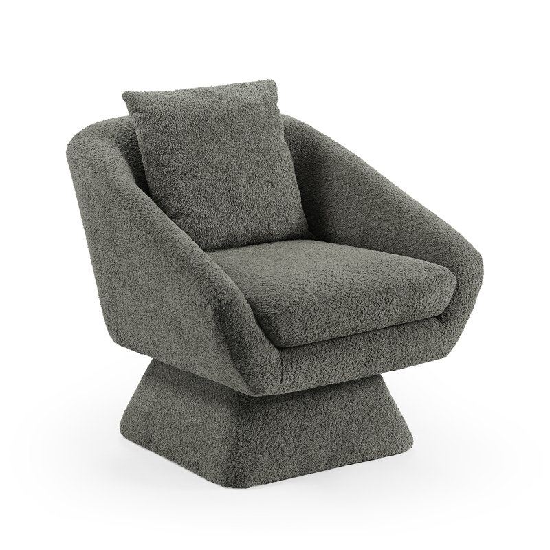 Arafaat 80Cm Wide Swivel Barrel Chair, Grey Wool