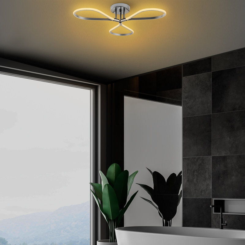Lustre moderne en chrome, 26,8 po x 5,5 po x 26,8 po | Corps en métal avec 3 x douille à DEL SMD 11 W, 3000 K | Conception élégante de couleur unie, parfaite pour la salle à manger, le salon et les entrées | Certifié IP20