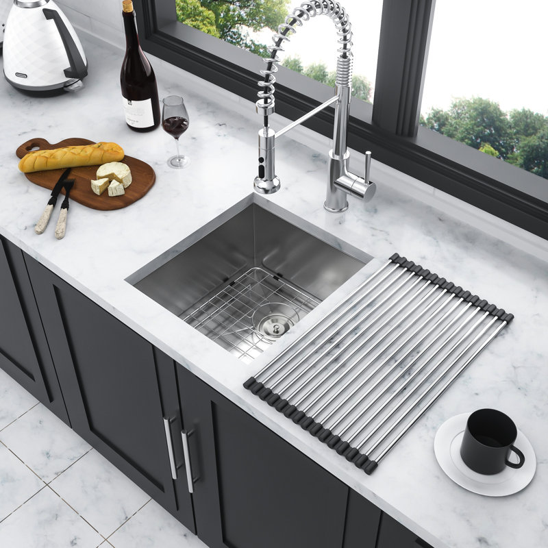 13 Inch Undermount Stainless Steel Kitchen Sink - 18 Gauge, 9 Deep Single Bowl Basin With X-Shaped Water Guide, Condensation Coating, Soundproof Pad & Accessories 13X15 Inch, Steel, And Smooth,