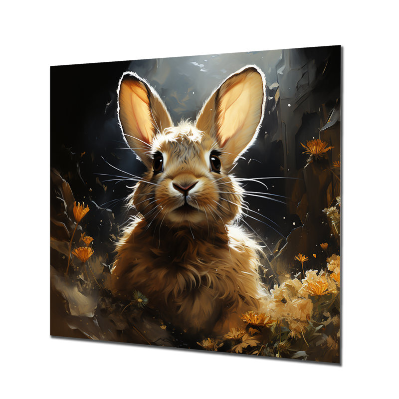 Curieuse fleur de lapin prairie - Art mural en métal animal lapin, H 29 po x l 29 po x P 1,5 po