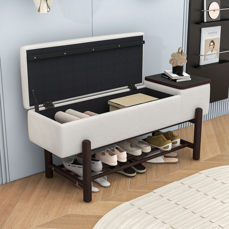 Banc à chaussures rembourré moderne avec rangement dissimulé et range-chaussures inférieur, Espresso
