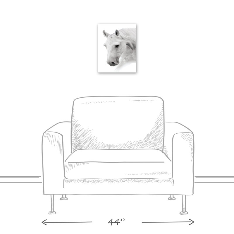Cheval noir et blanc sur toile, H 14 po x l 11 po x P 1,25 po