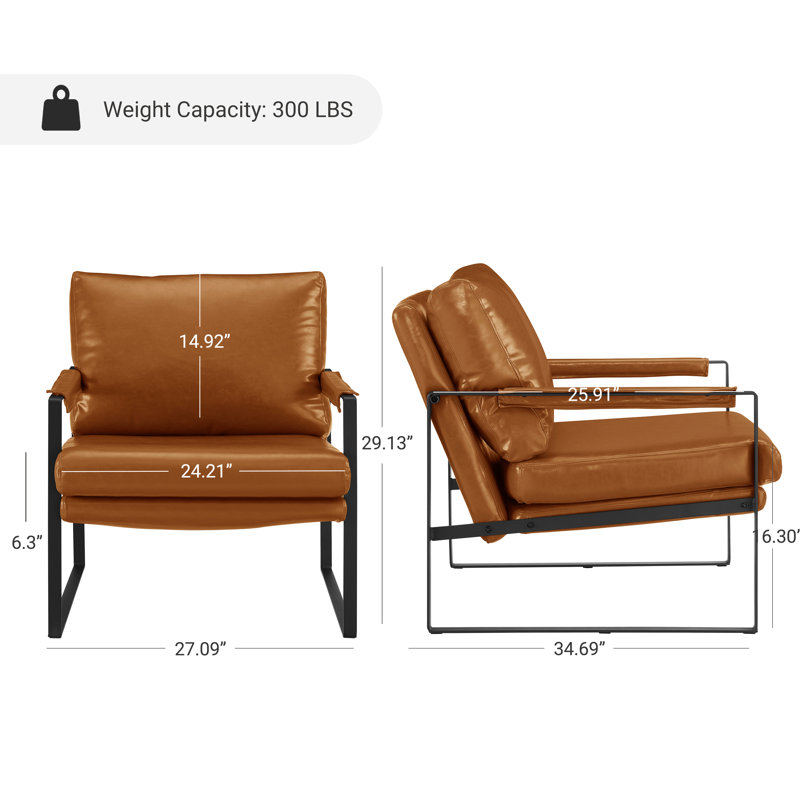 Eisenman 27.09'' W Leather Upholstered Accent Armchair, Orange Brown Faux leather