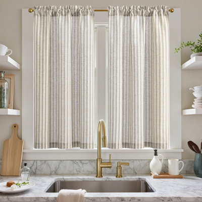 Linen Rod Pocket  Light Filtering Striped Kitchen Cafe Curtains Curtains