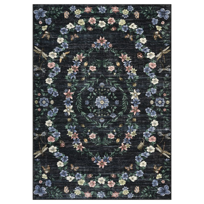 Retro Floral Washable Rugs for ‎‎Bedroom, Living Room and Hallway