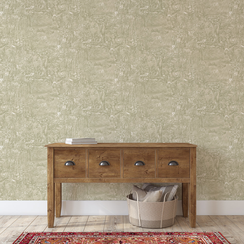 Akikazu Self-Adhesive Wallpaper Roll, 16.5" L x 20.5" W, Moss Green Toile