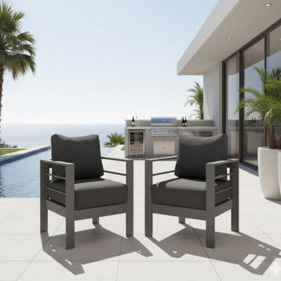 Fauteuils de patio toutes saisons en aluminium de 28 po avec coussins gris foncé, structure, mousse haute, coussins antitaches 28 po 2, toutes saisons, résistant à la décoloration et nécessitant peu d'entretien