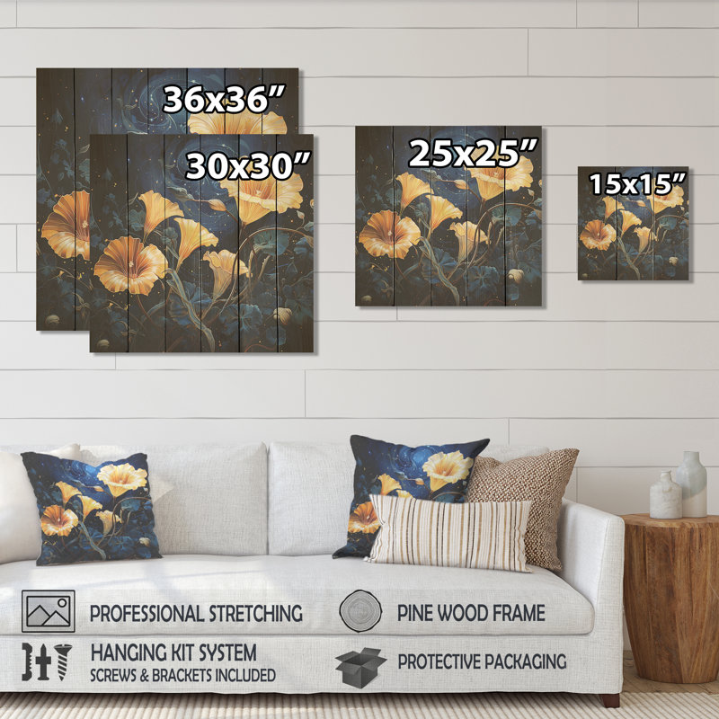 Starry Night Morning Glory Flower IV - Morning Glory sur impression sur bois, H 15 po x l 15 po