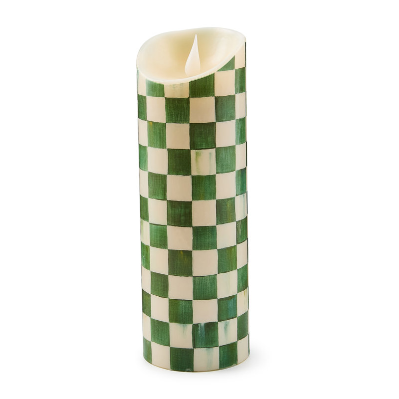 Check Flameless Pillar Candle, 9" x 3" Flameless, Green