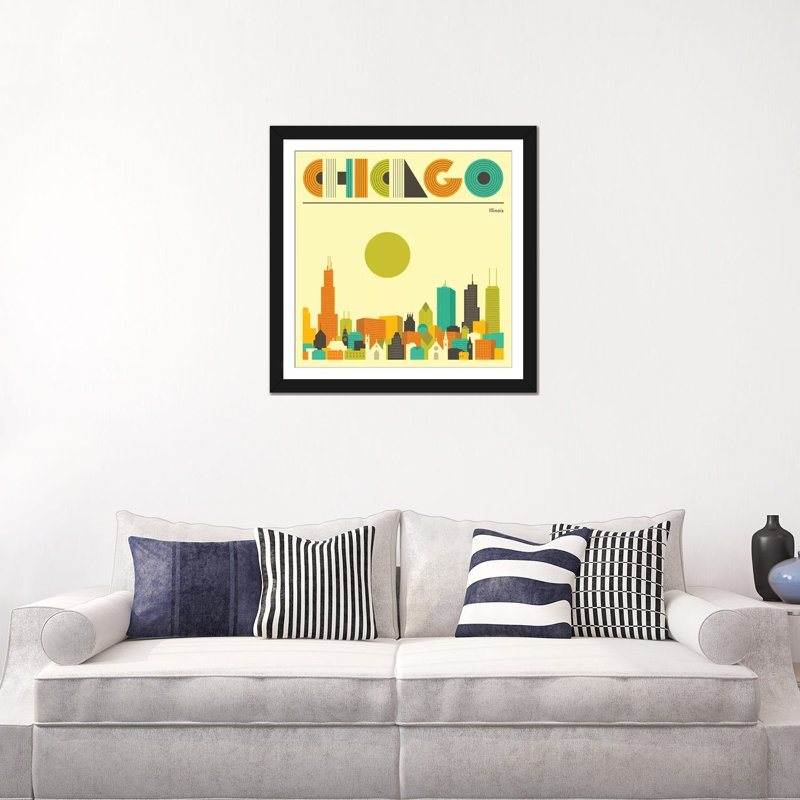 «Chicago Skyline», reproduction d'impression sur toile, Papier avec cadre noir, Blanc, H 24 po x l 24 po x P 1 po