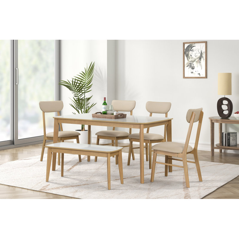 Ensemble de table de salle à manger 6 pièces, une table, un banc et quatre chaises