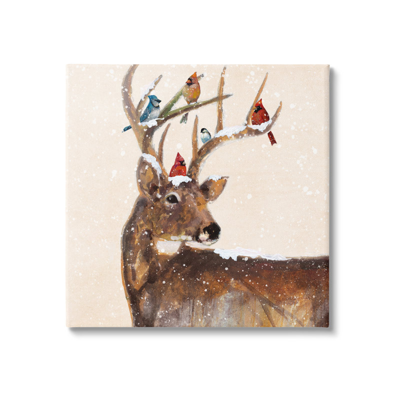Cardinals perché des neiges enneigées sur toile, H 24 po x l 24 po x P 1,5 po
