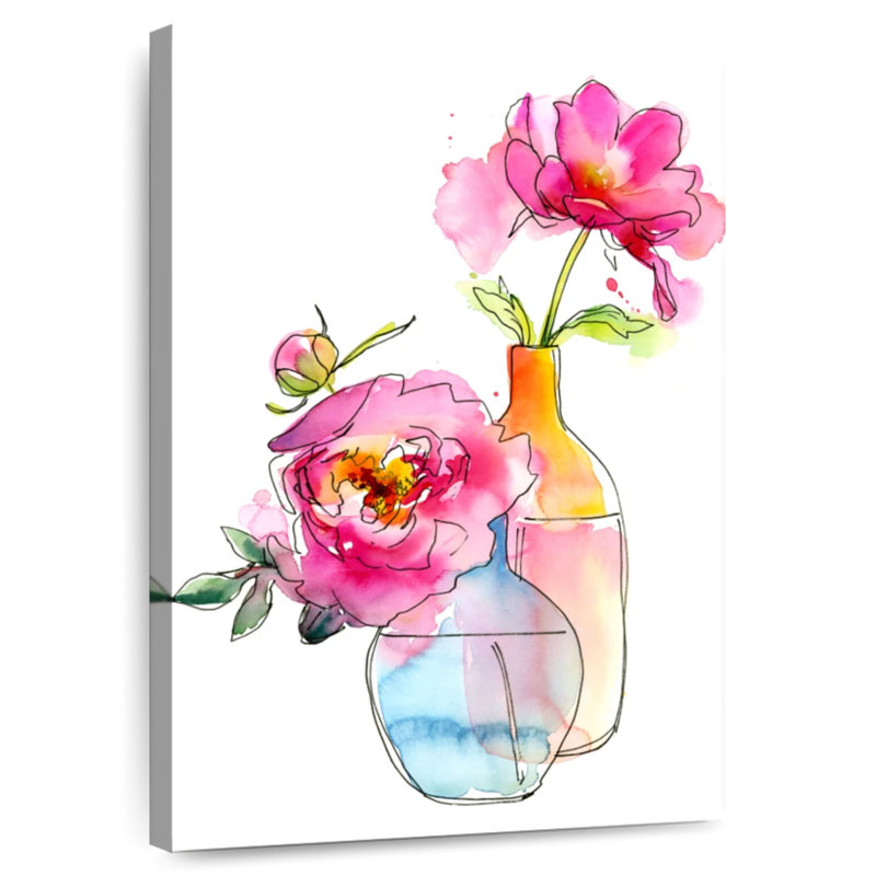 Pivoine dans des vases, H 36 po x l 24 po