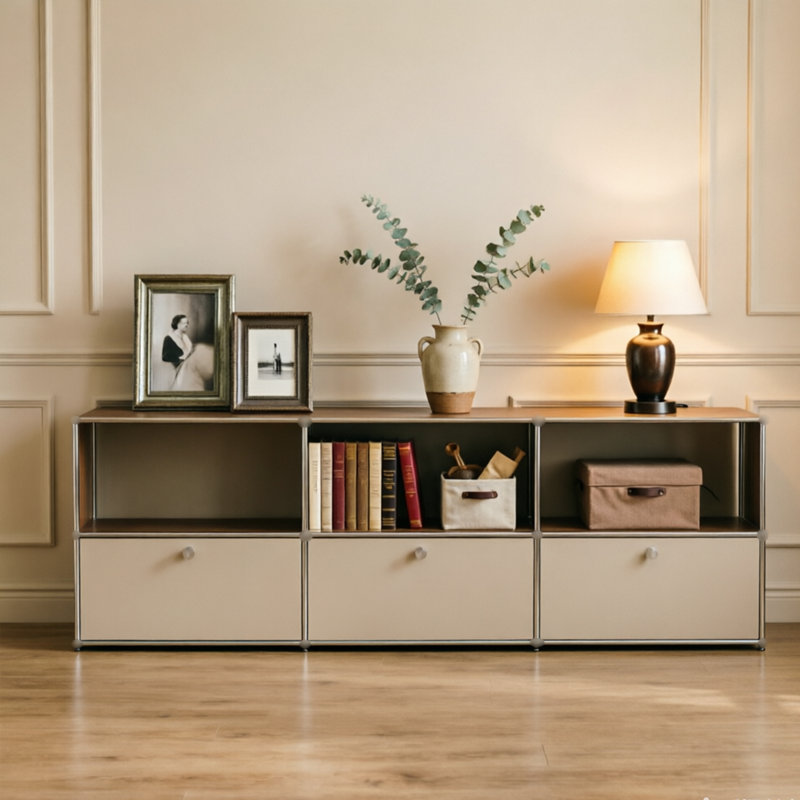 Meuble télé modulaire avec rangement et classeur en métal , Marron clair