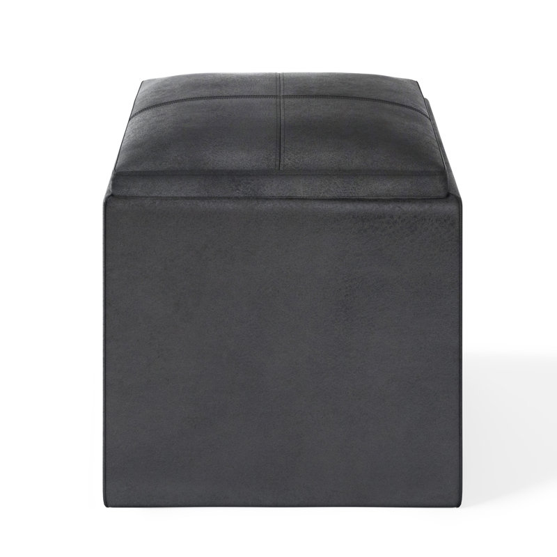 Rockwood 17"W Upholstered Vegan Leather Contemporary Square Storage Cube Ottoman with Flip-Over Tray, Assembled