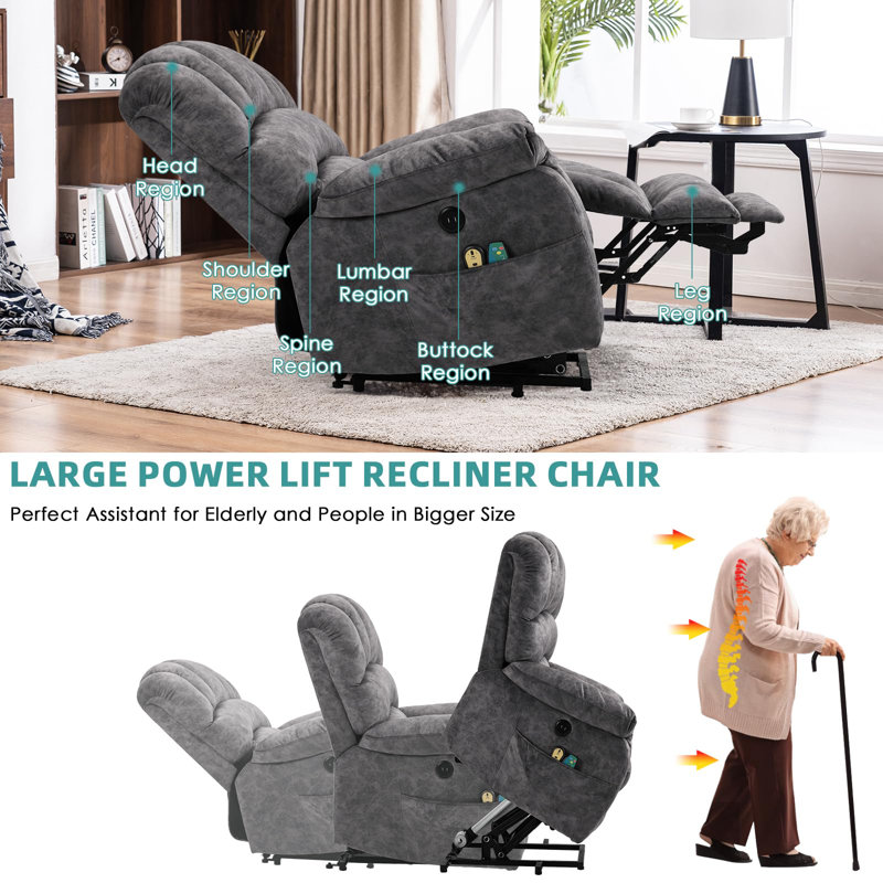 Fauteuil inclinable électrique lève-personne rembourré, Velours gris