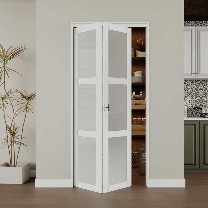 Porte pliante 3 pièces en verre givré avec trousse de quincaillerie d'installation et poignée en T, 36 po x 80 po