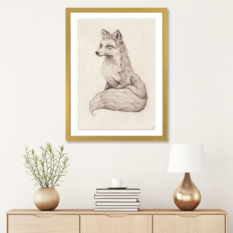 «Vulpes Vulpes II» par Mike Koubou - impression d'art graphique, H 32 po x l 24 po x P 1 po, Papier encadré doré
