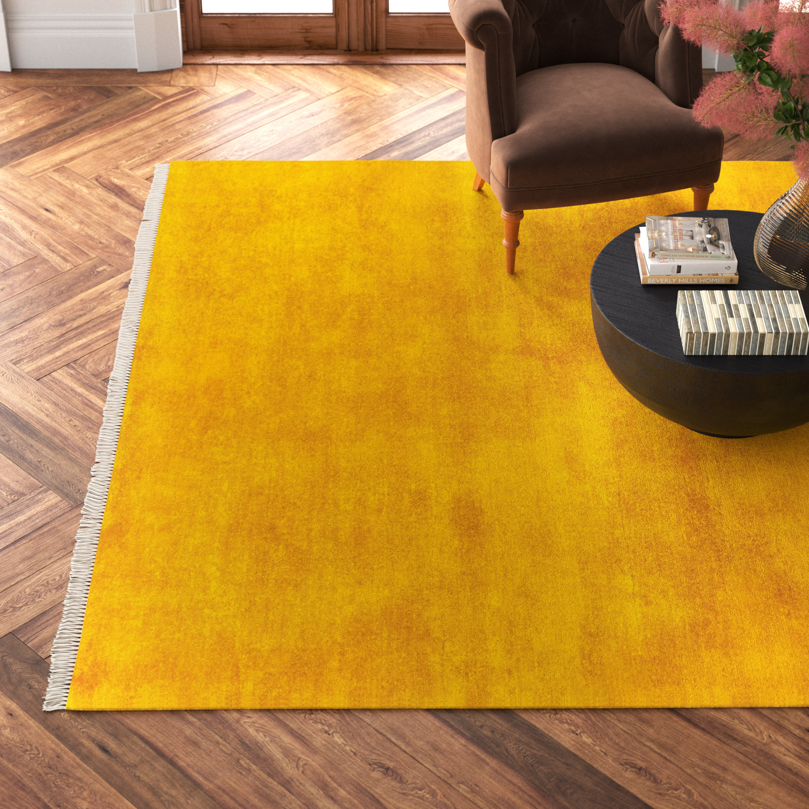 Clio Handmade Wool Yellow Rug, Rectangle 5' x 7'6"
