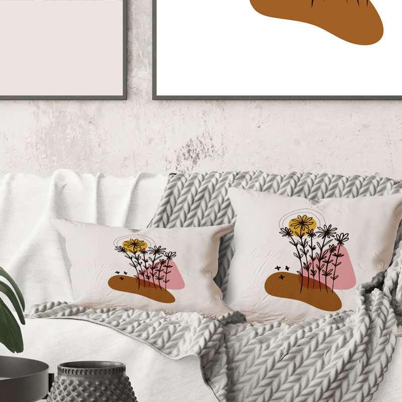 Housse de coussin rectangulaire avec formes élémentaires et plantes I