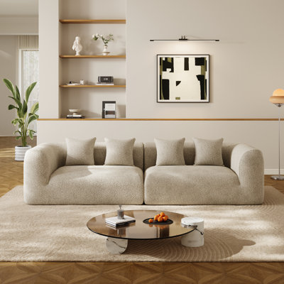 120'' Chenille Sofa Deep Seat Compression Couch with 4 Pillows Modern Living Room Sofa