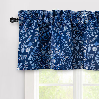 Canora Grey Fleur Floral Damask Medallion Watercolor Printed Pattern Blackout Room Darkening Window Curtain Valance Rod Pocket