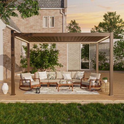 Outdoor Aluminum Pergola with Adjustable Louvered Roof and Solar LED Lights
