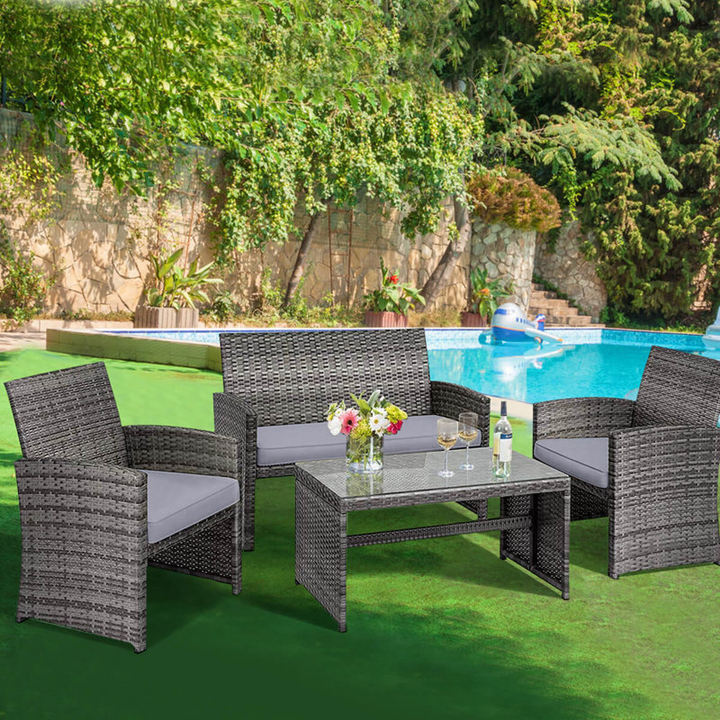Ensemble de meubles de patio en rotin 4 pièces