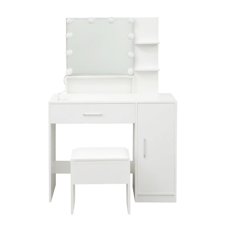 Roianne 1 Drawer Dressing Table Set with LED Mirror, White