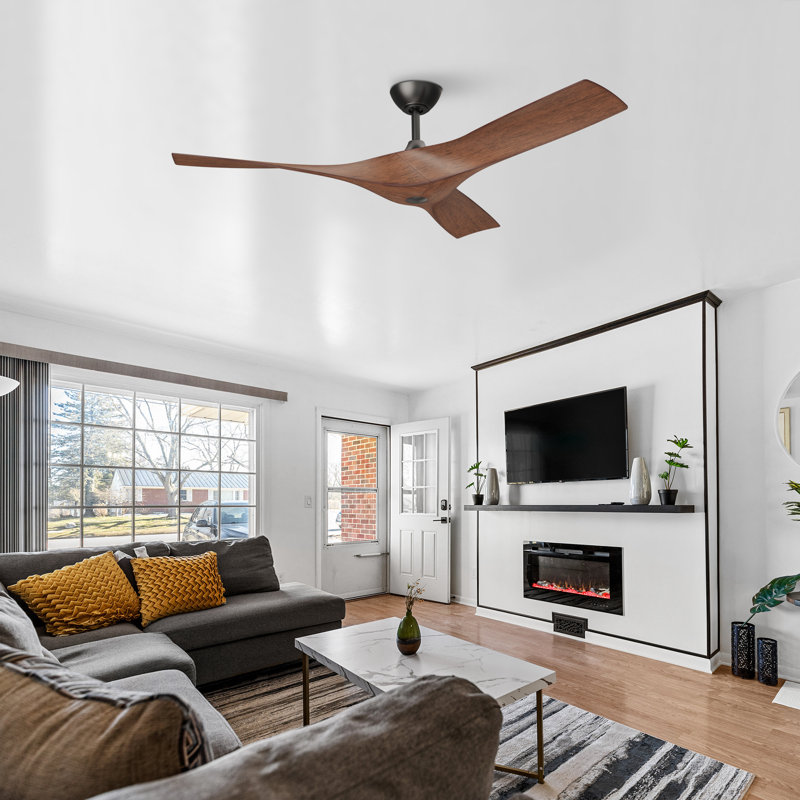 Ventilateur de plafond à 3 pales de 52 po avec télécommande Jenell, Brun