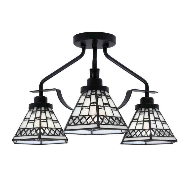 Luminaire semi-encastré 3 lumières Odyssey au fini noir mat avec verre d'art étain de 7 po