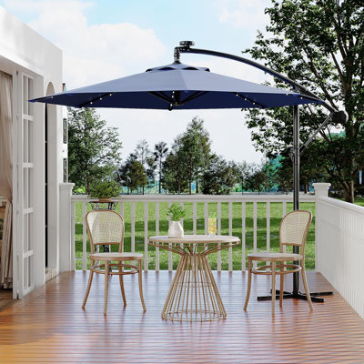 10ft Solar Lights Offset Patio Umbrella, Cantilever Umbrella with Easy Lift & Tilt Adjustment