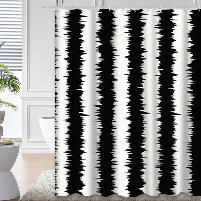 Rideau de douche noir à rayures noires avec 12 crochets, L 72 po x l 84 po