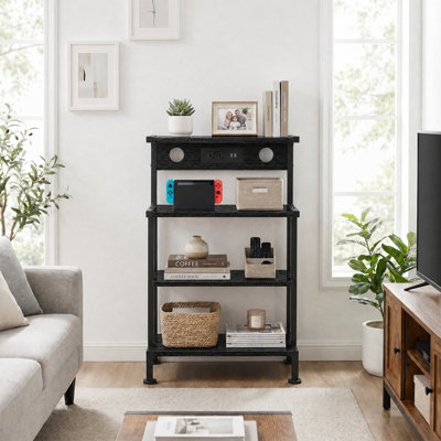 Support de console de jeu à 4 niveaux avec tablettes, organisateur de jeux vidéo robuste, support de rangement multimédia pour le salon, la chambre à coucher et la salle de jeux