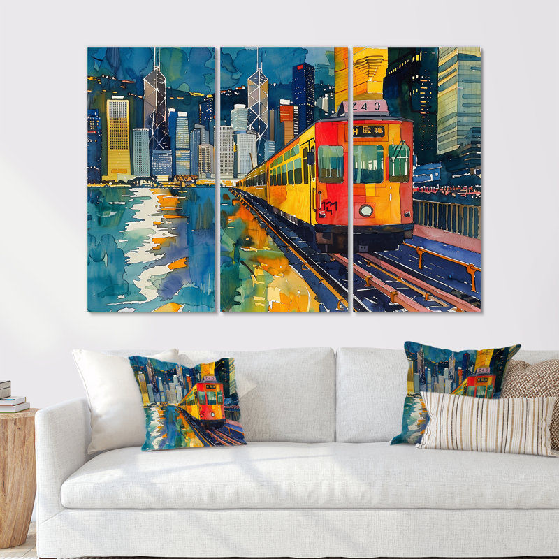 Train à Hongkong Pop Art I - ensemble de salon Wall Art, Toile tendue, H 40 po x l 20 po x P 1 po