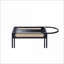 Chariot de service avec tablettes à 2 niveaux, tablette en miroir, insert en rotin et roulettes | Noir | Métal
