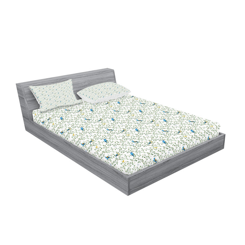 Drap-housse et coussin décoratif Ambesonne oiseaux vert réséda multicolore, Ensemble de draps pour lit double + 5 pièces supp