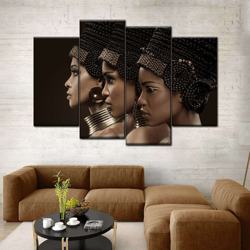 Portrait de femme africaine 4 pièces, H 43 po x l 27 po x P 1,25 po