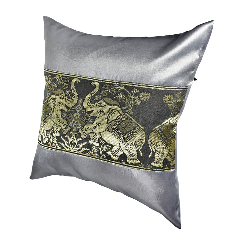 Housse de coussin en coton à imprimé animal 16 po, Gris étain