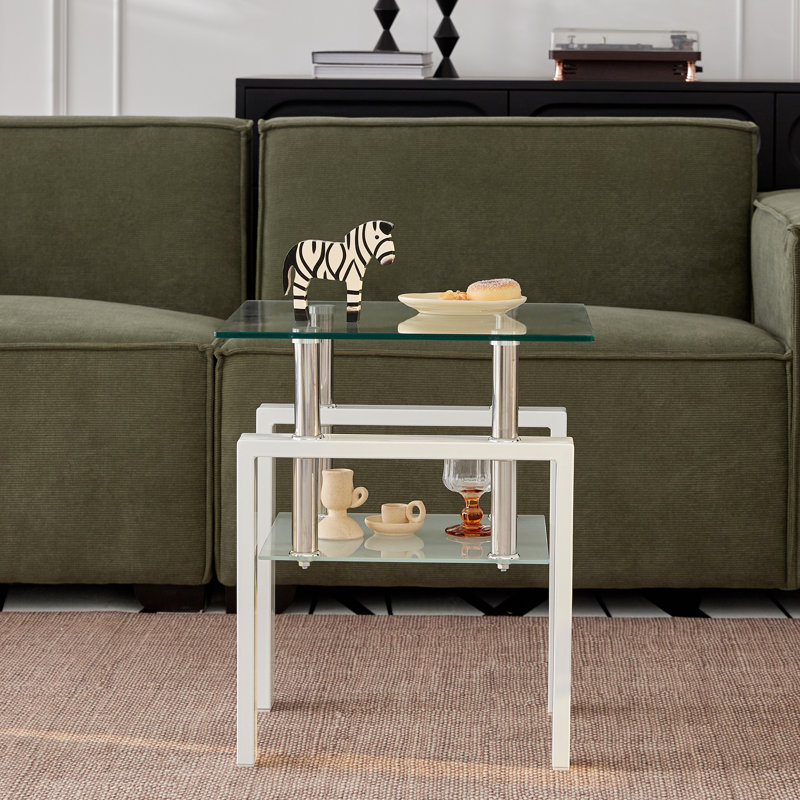 2 tables d'appoint en verre trempé pour le salon, fin de pièce pratique et décorative avec rangement, artisanat