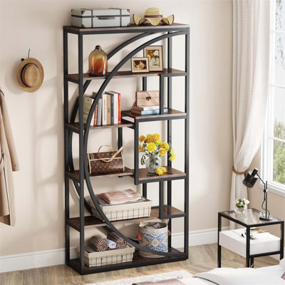 Étagère de style rustique à 5 niveaux de 70,47 pouces avec 8 tablettes ouvertes pour un rangement organisé et une esthétique moderne