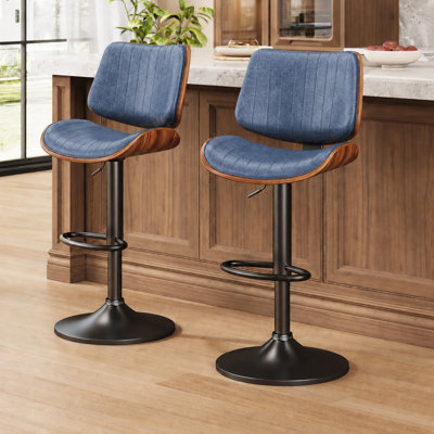 Set Of 2 Swivel Bar Stools With Adjustable Height, Bentwood Back, PU Leather Seat, And Footrest – Modern Counter Height Chairs For Kitchen Island, Dining Room, Or Home Bar, Comfortable & Easy To Clean