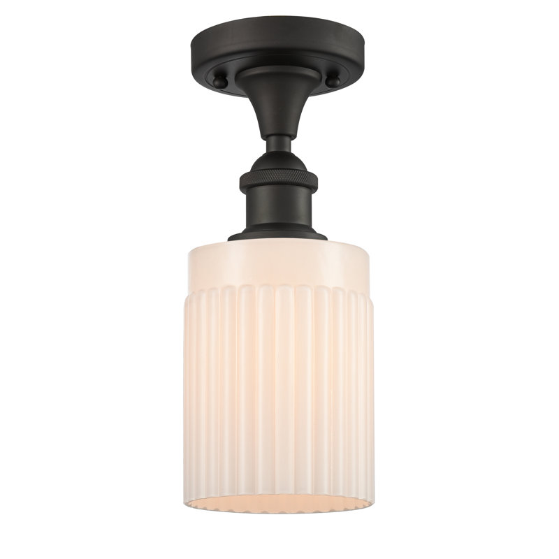 Kamena Glass Semi Flush Mount, 6 Watt Vintage LED Bulb, Matte White, Oil Rubbed Bronze