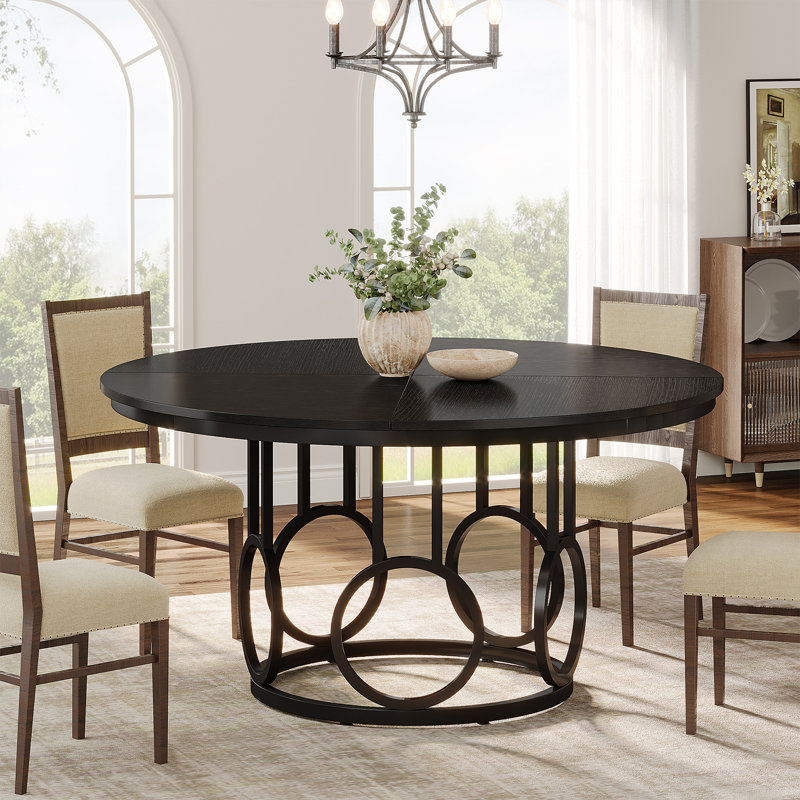 Round Metal Base Dining Table, Black