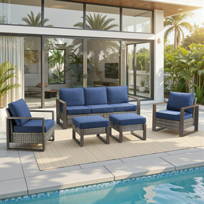 Allcot Wicker 5 - Person Patio Conversation Set with Cushions