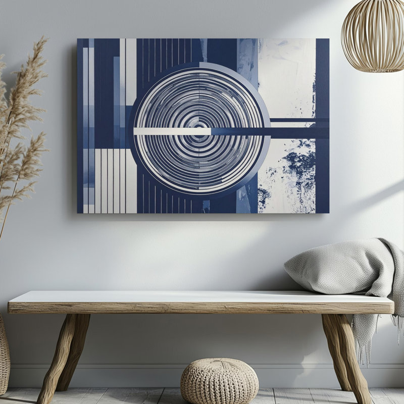 Toile murale, art de la ligne marine, art graphique illusion optique prête à accrocher, décoration intérieure moderne, qualité supérieure