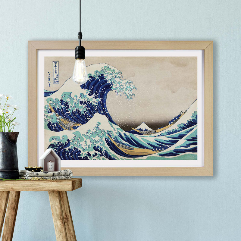 The Great Wave off Kanagawa by Katsushika Hokusai - Framed Print, 62cm H x 87cm W x 2cm D, Oak