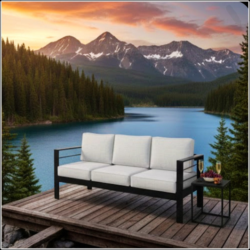 73 Inch All-Weather Aluminum Patio Sofa, Durable And Stylish Outdoor Seating For Year-Round Use, Gray Cushion/Black Frame