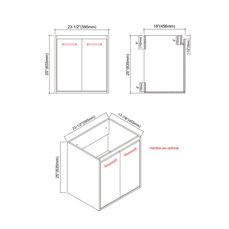 Ensemble de meuble-lavabo simple 24 po Emmaunel, Rouge